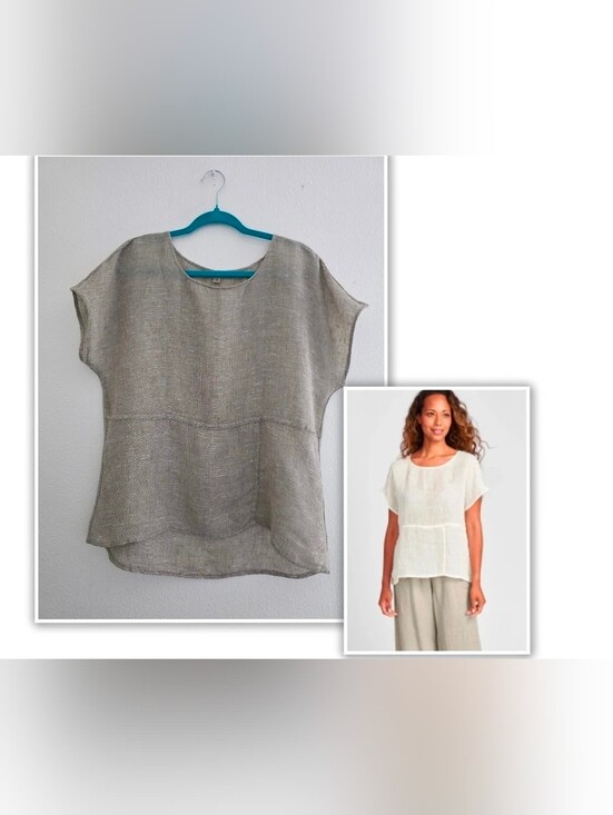 Flax Tops - Flax by Jeanne Engelhart Aria Tee In Beige Lightweight Sheer Linen Gauze Sz M
